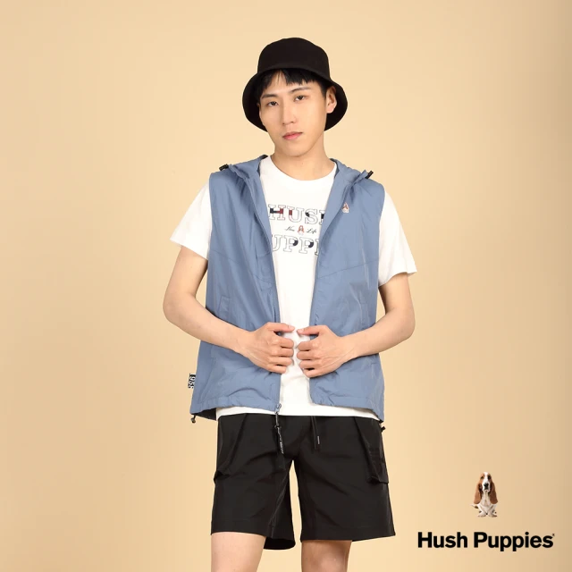 Hush Puppies 男裝 背心 運動風防潑水連帽背心(灰藍 / 43117104)