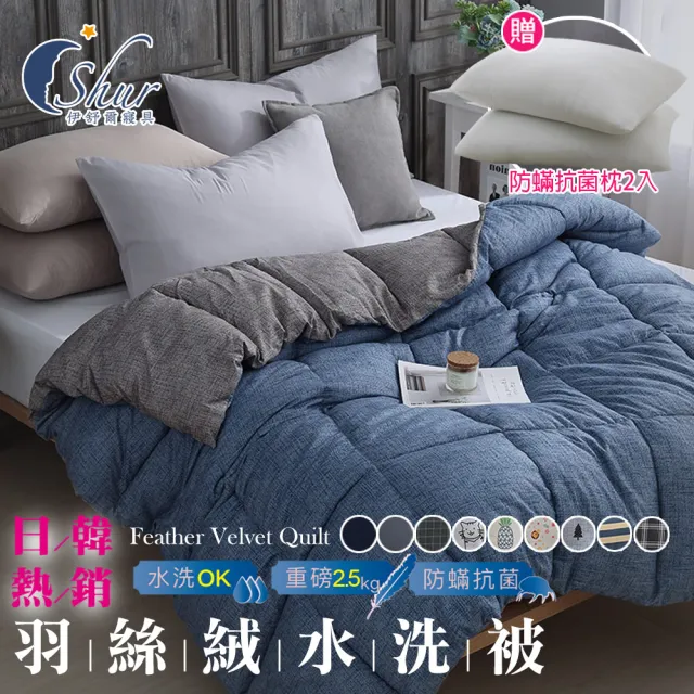 【ISHUR 伊舒爾】買1送2 韓系經典可水洗羽絲絨被 雙人2.5kg 多款任選(贈防蹣抗菌枕2入/水洗被/棉被)