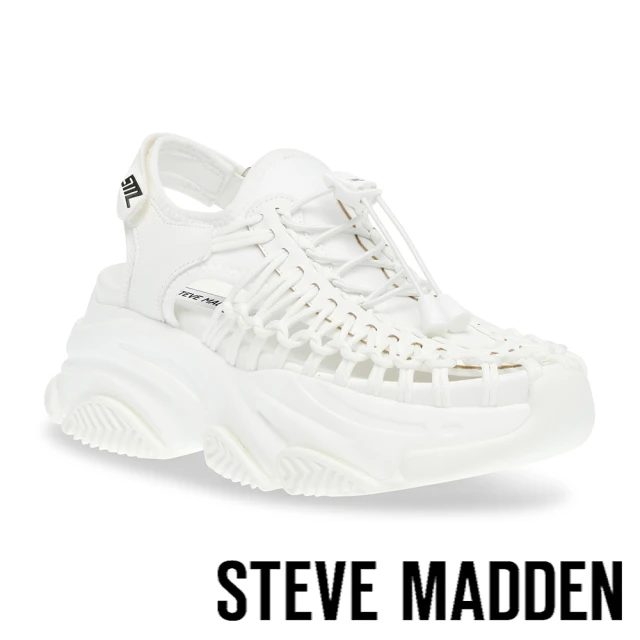 STEVE MADDEN POWER UP 編織鞋繩厚底休閒涼鞋(白色)