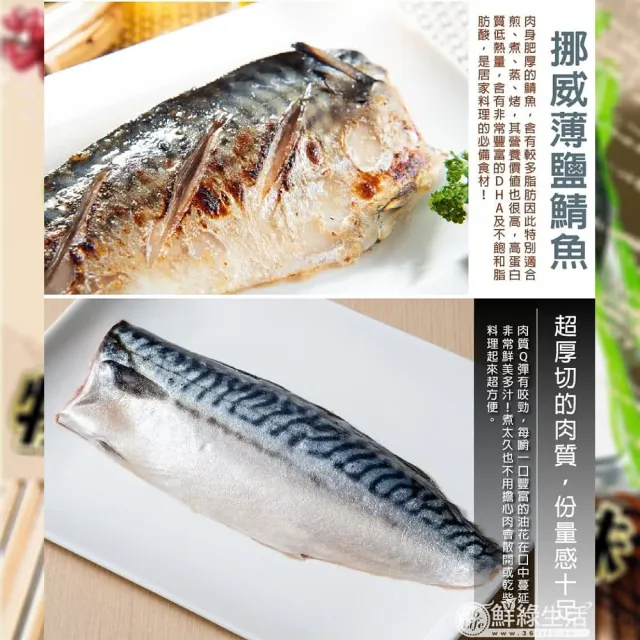 【鮮綠生活】挪威薄鹽鯖魚M 11片(毛重170g-200g/包 淨重135g-165g/片)