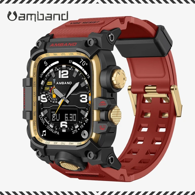 Amband Apple Watch 專用保護殼 ☆ M3 美國鋼鐵特攻軍規 紅黑金TPU錶帶(45mm - Apple Watch 9 / 8 / 7)