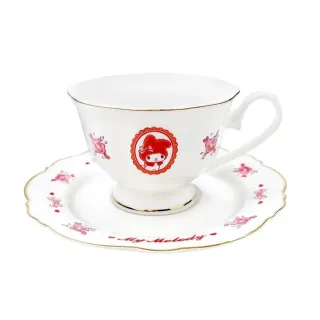 【小禮堂】美樂蒂 花邊造型陶瓷杯盤組 180ml - 紅帽花朵款(平輸品)