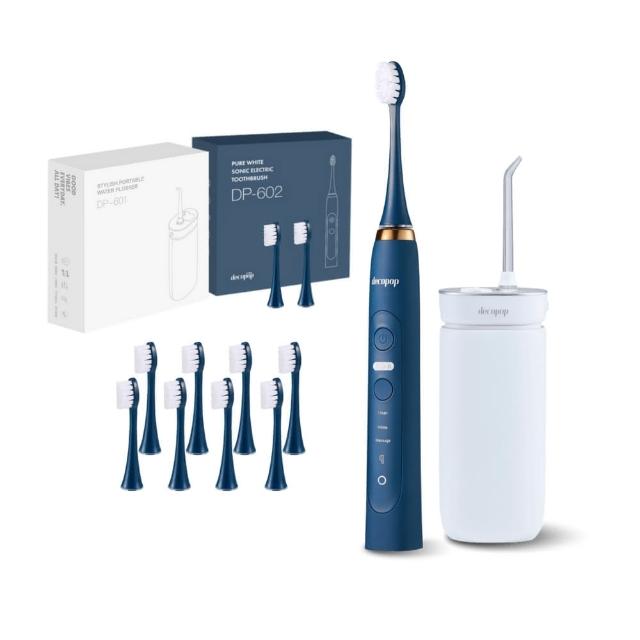 【decopop】極淨煥白潔牙組-靚白pro電動牙刷+極淨絕美沖牙機(DP-601+DP-602)