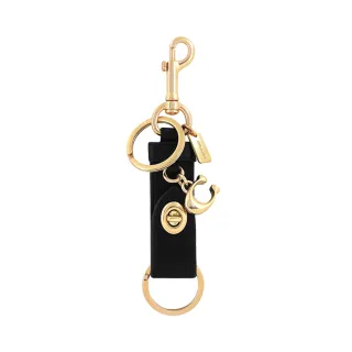 【COACH】皮革雙釦環鑰匙圈-黑色(買就送璀璨水晶觸控筆)