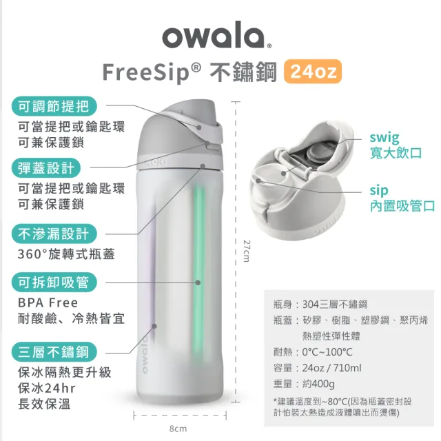 【Owala】2入組_Freesip三層不鏽鋼保溫杯｜專利雙飲口｜-710ml/24oz(彈蓋真空/保溫杯/吸管水壺/運動水壺)