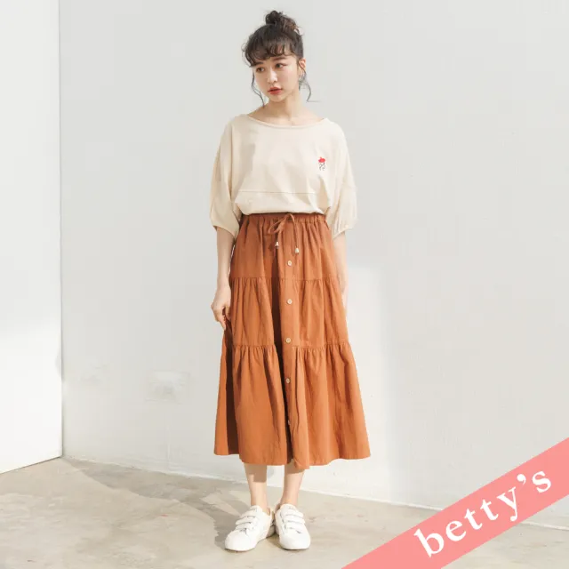 【betty’s 貝蒂思】圓領寬版印花短袖T恤(卡其)