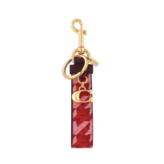 【COACH】千鳥格紋PVC鑰匙圈-紅色(買就送璀璨水晶觸控筆)