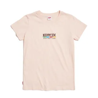 【EDWIN】女裝 復古光譜印花短袖T恤(淡粉紅)
