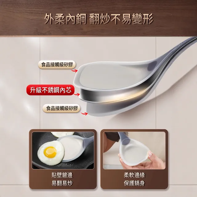 【媽媽咪呀】頂級核桃木柄耐熱矽膠鍋鏟 不沾鍋鏟(輕巧省力不傷鍋)
