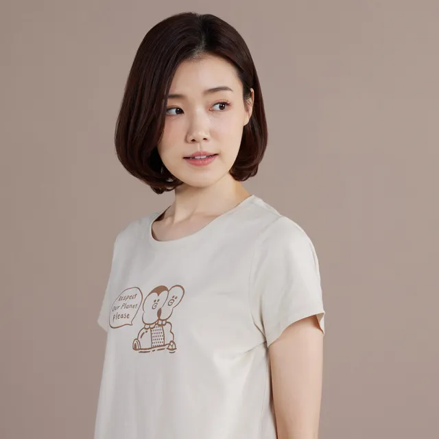 【YVONNE 以旺傢飾】企鵝莎莉網印短袖上衣-奶霜杏(LINE FRIENDS)