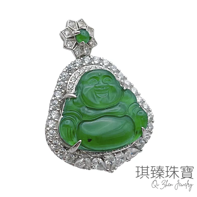 【琪臻珠寶】天然A貨翡翠冰種老坑綠招財佛公墜子(S925銀鑲_翡翠玉墜_招財開運_618狂歡節_限時搶購)