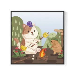 【菠蘿選畫所】小貓咪愛野炊-60x60cm(森林動物插畫掛畫/居家擺設/兒童房裝飾掛畫)