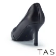 【TAS】素面雙皮質拼接尖頭高跟鞋(黑色)