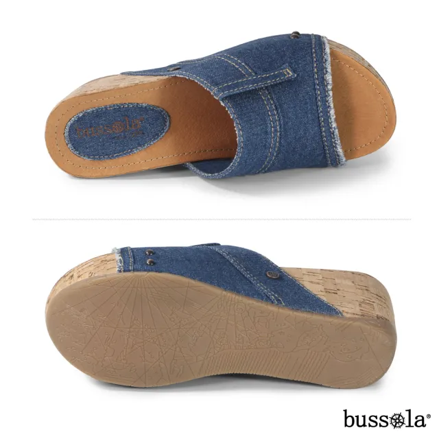 【bussola】Formentera 率性丹寧車線造型楔型涼拖鞋(牛仔藍)