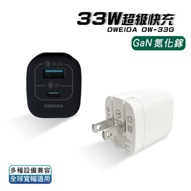 【Oweida】GaN PD+QC3.0 氮化鎵急速充電器 33W
