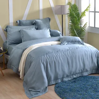【Great Living 格蕾寢飾】CASA BELLE 100%天絲刺繡防蹣抗菌兩用被床包組加大-維爾克(1000織 多款)