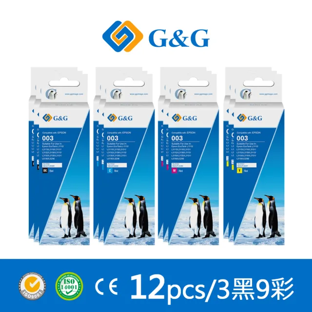 【G&G】for EPSON 3黑9彩 T00V100/T00V200/T00V300/T00V400 相容連供墨水(適用 L3110/L3250/L1110)