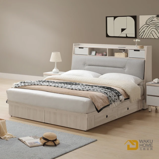 H&D 東稻家居 放大空間5尺雙人床組3件組-2色(床頭+床