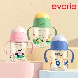 【Evorie】Tritan 滑蓋學習吸管水杯防漏200mL雙色/微笑水杯(微笑水杯 練習水杯 練習喝水)