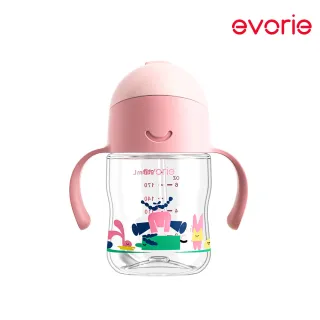 【Evorie】Tritan 滑蓋學習吸管水杯防漏200mL雙色/微笑水杯(微笑水杯 練習水杯 練習喝水)