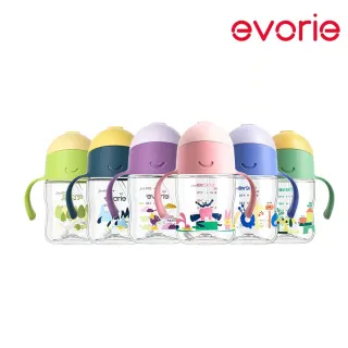 【Evorie】Tritan 滑蓋學習吸管水杯防漏200mL雙色/微笑水杯(微笑水杯 練習水杯 練習喝水)