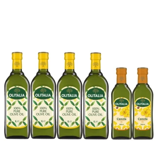 【Olitalia 奧利塔】純橄欖油1000mlx4瓶禮盒組(+頂級芥花油500mlx2瓶)