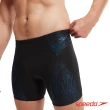 【SPEEDO】男 運動加長四角壓縮泳褲 END+ MAX(黑/線條藍)