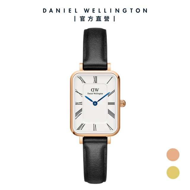 Daniel Wellington DW QUADRO Roman numerals 20x26mm 小藍針系列寂靜黑皮革小方錶(兩色任選)