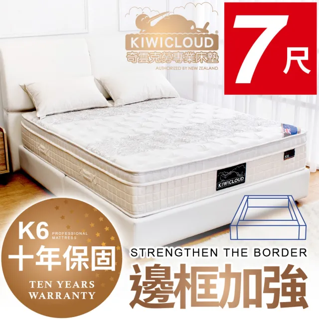 【KiwiCloud專業床墊】K6 艾希伯頓 獨立筒彈簧床墊-6×7尺特大雙人(比利時純棉表布+三井記憶膠)