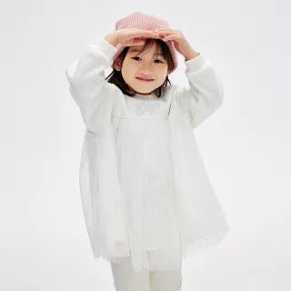 【GAP】女幼童裝 Logo圓領長袖洋裝-白色(837039)