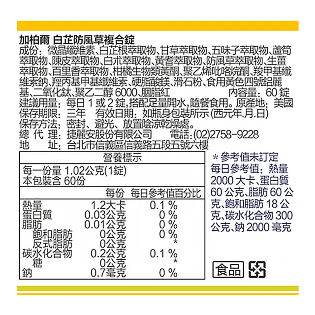 【美國CaPower加柏爾】白芷防風草複合錠 超值組(60錠/瓶)