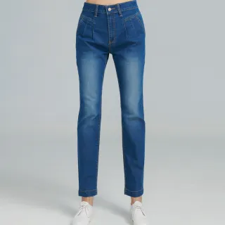 【BOBSON】女款打摺彈性小直筒褲(8232-53)