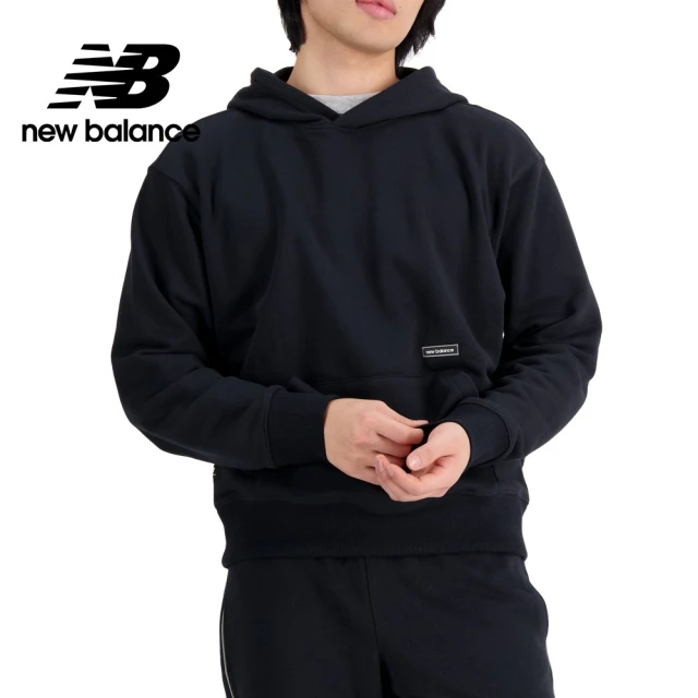 NEW BALANCE 簡約LOGO棉質連帽長袖上衣_MT33540BK_男性_黑色