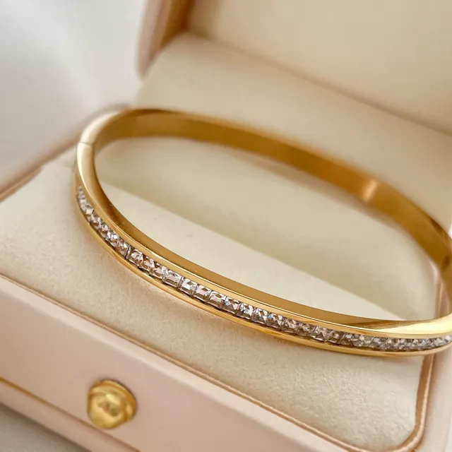 【CReAM】Alisa 小碎鑽鍍金色 亮鑽式釦式金色手環手鐲(生日 禮物 送禮 禮盒)