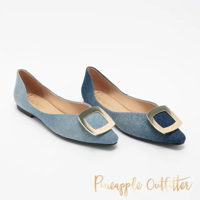 【Pineapple Outfitter】FAZEL 單寧方釦挖空平底鞋(淺藍色)