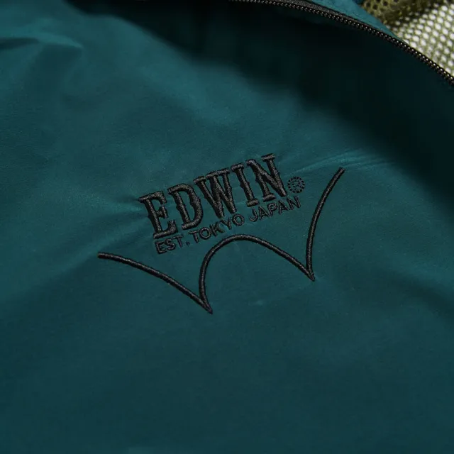 【EDWIN】男裝 撞色防潑水連帽風衣外套(灰綠色)