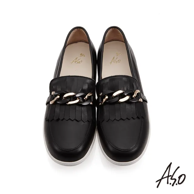 【A.S.O 阿瘦集團】Ａ.S.O 健康按摩 流蘇鍊條飾釦直套休閒鞋(黑)