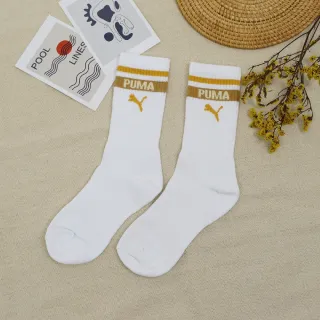 【PUMA】襪子 Fashion Crew Socks 白 黃 中筒襪 長襪 男女款 台灣製 白襪 穿搭 休閒(BB1444-02)