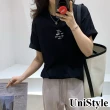 【UniStyle】圓領短袖T恤 韓版草寫字母印花  女 UP1545(黑)
