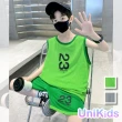 【UniKids】中大童裝2件套速乾運動服撞色無袖背心運動五分褲 男大童裝 VPC2330(綠 咖)