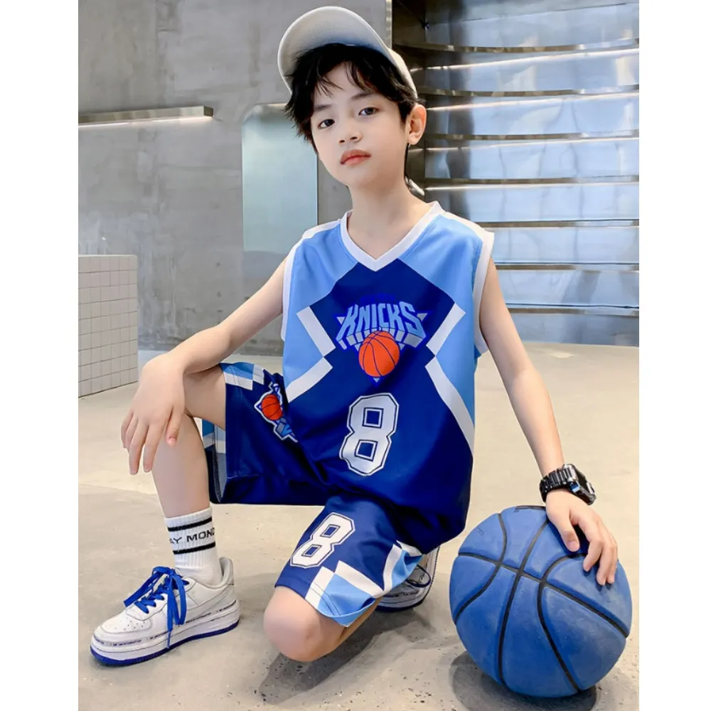 【UniKids】中大童裝2件套速乾籃球服無袖背心運動五分褲 男大童裝 VP2422118(綠 藍)