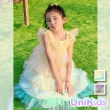 【UniKids】中大童裝飛袖洋裝 彩虹紗裙蓬蓬裙公主裙禮服蛋糕裙 女大童裝 CVYF2309(粉紅 黃)