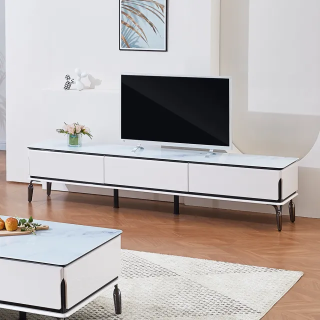 【AT HOME】6.5尺白色玻璃三抽收納電視櫃/影音櫃 現代簡約(托瑪士)