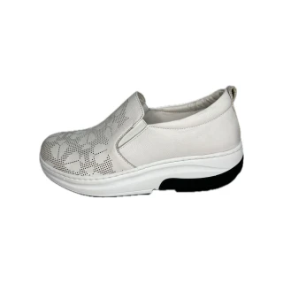 【CH-YI】磁能震動健康鞋-雕花款-白(真皮磁石震動健走休閒鞋)