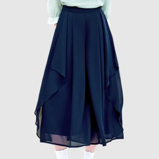 【H2O】側邊飄逸雪紡褲裙(#4678001 褲裙 藍色/灰色)
