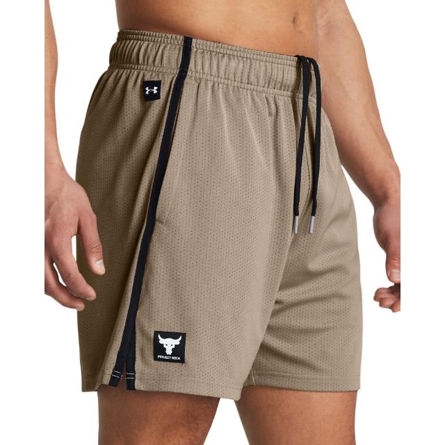 【UNDER ARMOUR】UA 男 巨石強森 Project Rock PayOff Mesh 運動短褲_1383192-203(卡其色)