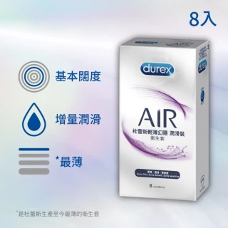 【Durex 杜蕾斯】AIR輕薄幻隱潤滑裝保險套1盒(8入 保險套/保險套推薦/衛生套/安全套/避孕套/避孕)