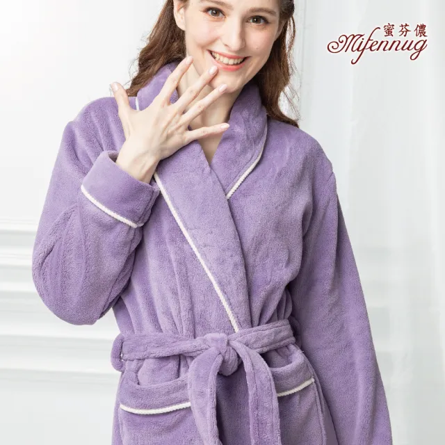 【MFN 蜜芬儂】純色保暖法蘭絨綁帶睡袍(兩色任選)
