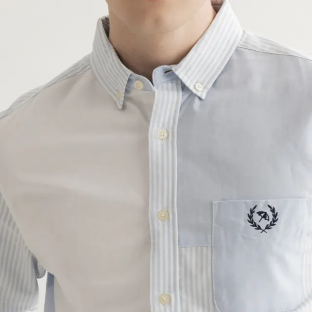 【Arnold Palmer 雨傘】男裝-純棉多色拼接條紋襯衫(淺藍色)