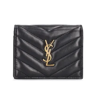 【YSL】Cassandre 小羊皮 翻蓋 短夾 卡夾 零錢包 皮夾 短夾 黑色 金色 668290